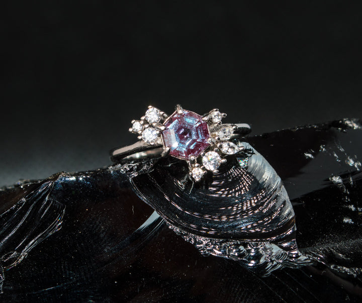 Hexagonal Alexandrite Ring in 925 Sterling Silver