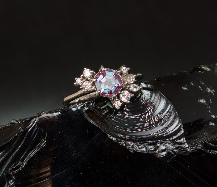 Hexagonal Alexandrite Ring in 925 Sterling Silver
