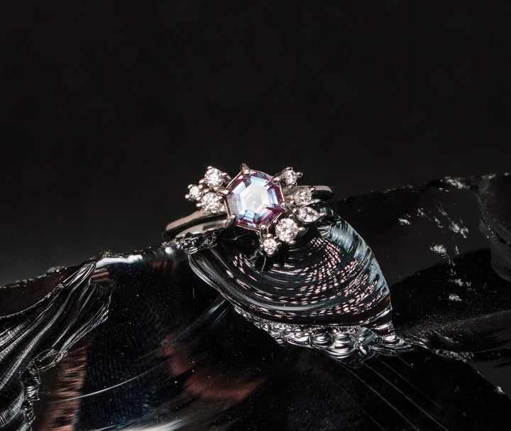 Hexagonal Alexandrite Ring in 925 Sterling Silver