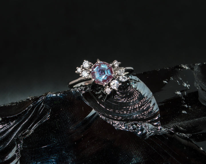 Hexagonal Alexandrite Ring in 925 Sterling Silver