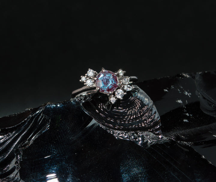 Hexagonal Alexandrite Ring in 925 Sterling Silver