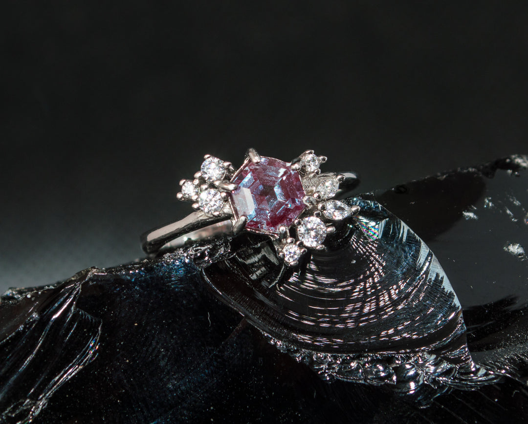 Hexagonal Alexandrite Ring in 925 Sterling Silver