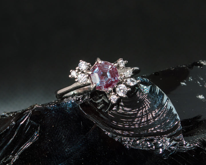 Hexagonal Alexandrite Ring in 925 Sterling Silver