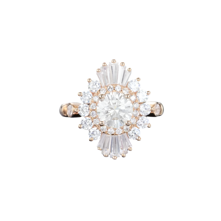 Moissanite Engagement - Sunray - Ring 14K Rose Gold