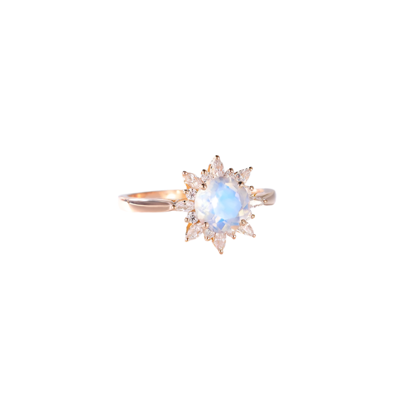 14K Rose Gold - Natural Moonstone Engagement Ring