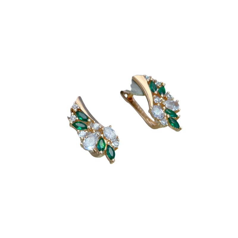Leaf Green Zirconia Earrings For Women  - Rose Gold plated