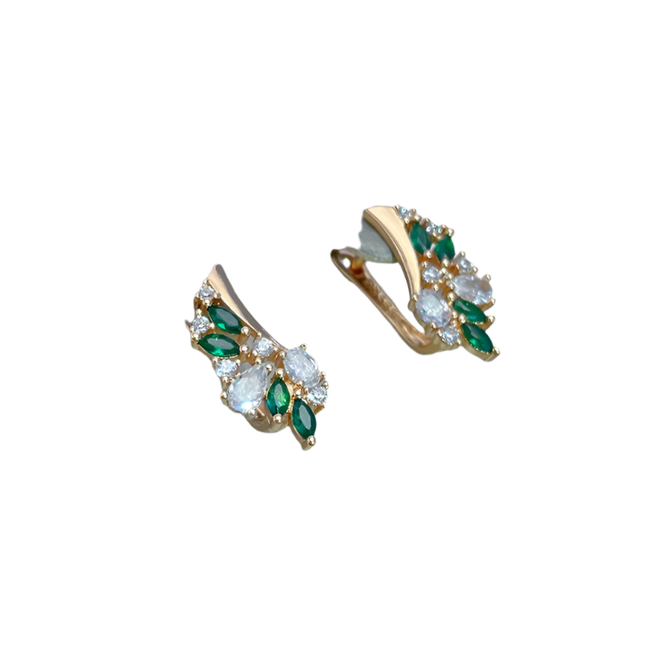 Leaf Green Zirconia Earrings For Women  - Rose Gold plated