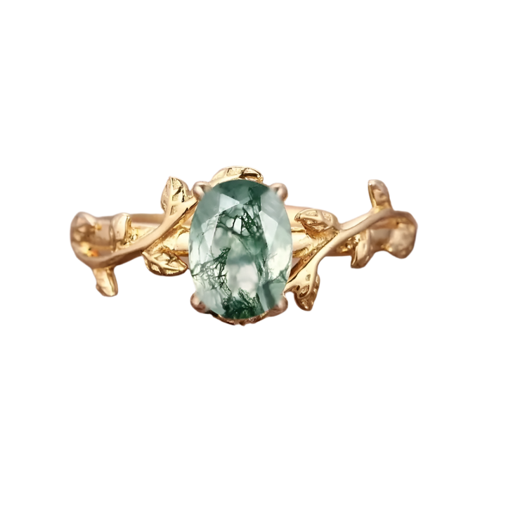 S925 Classic Moss Agate Ring