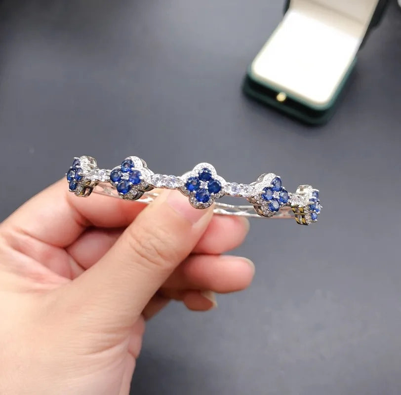 - 1 variant Zilveren armband met in het laboratorium gekweekte saffieren – Klassieke bedelarmband