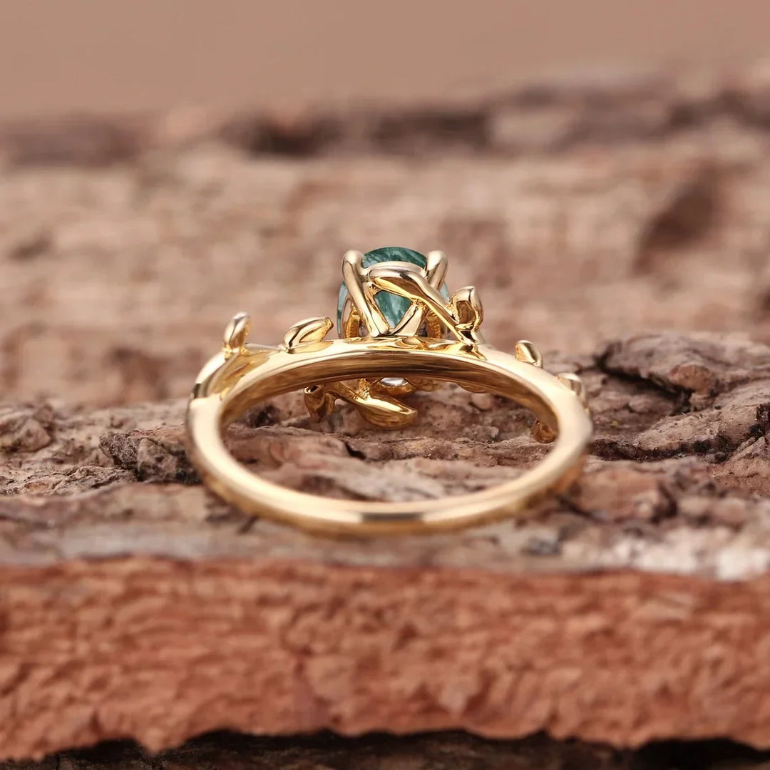 S925 Classic Moss Agate Ring