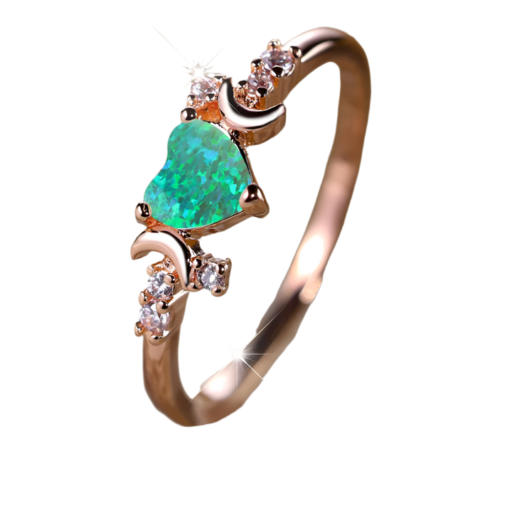 Hartvormige opaalring met halvemaanaccenten