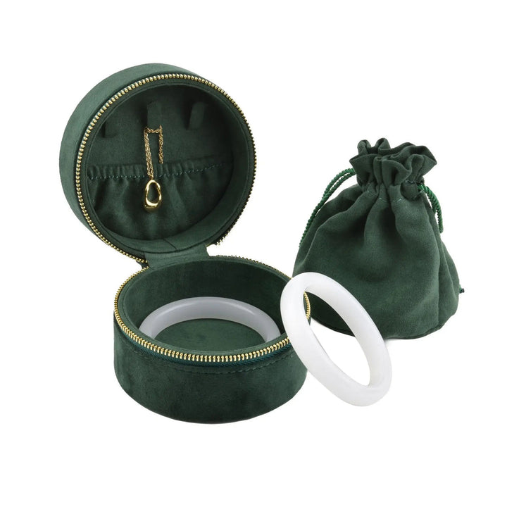 Round Velvet Storage Box with Storage Bag - For jewelry, gems and dice