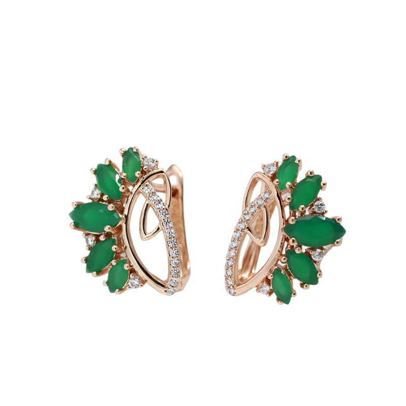 Rose Gold plated Vintage Green Zirconia Earrings
