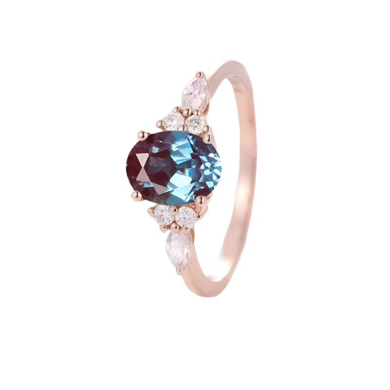 Alexandrite inspired Moissanite - Engagement ring - 14K