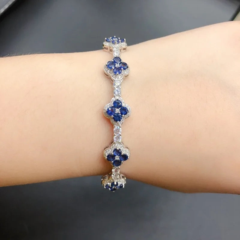 - 1 variant Zilveren armband met in het laboratorium gekweekte saffieren – Klassieke bedelarmband