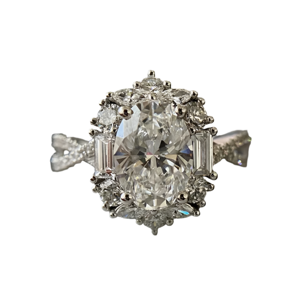 2-Carat Oval Cut D-Color Moissanite Flower Ring