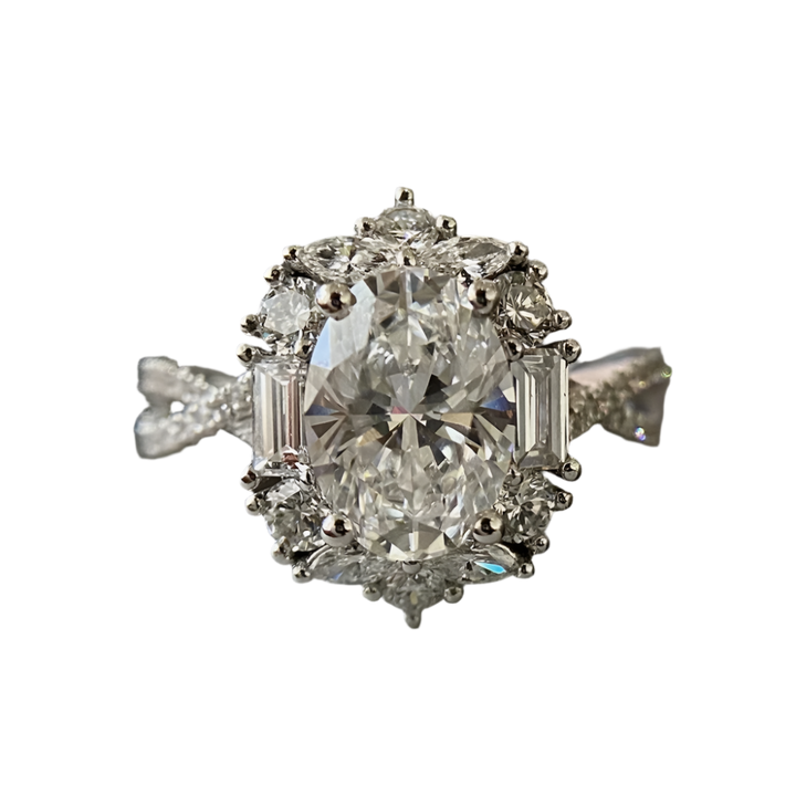 2-Carat Oval Cut D-Color Moissanite Flower Ring