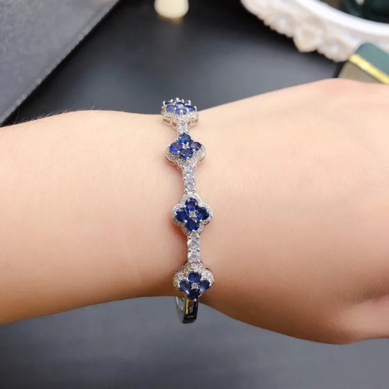 - 1 variant Zilveren armband met in het laboratorium gekweekte saffieren – Klassieke bedelarmband