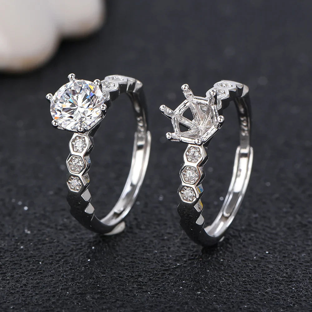 5-9mm Size Honeycomb Style Ring  Setting S925