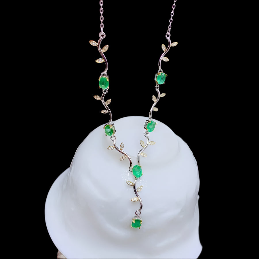 Leaf Lab grown emerald and S925 necklace