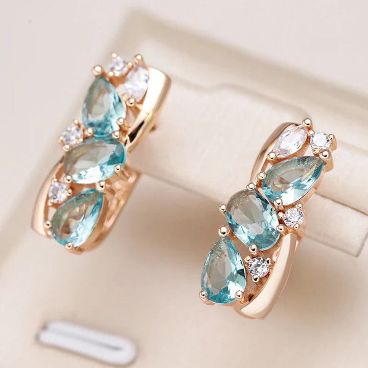 Blue Zirconia Gold plated Earrings for Women - Blue Zirconia