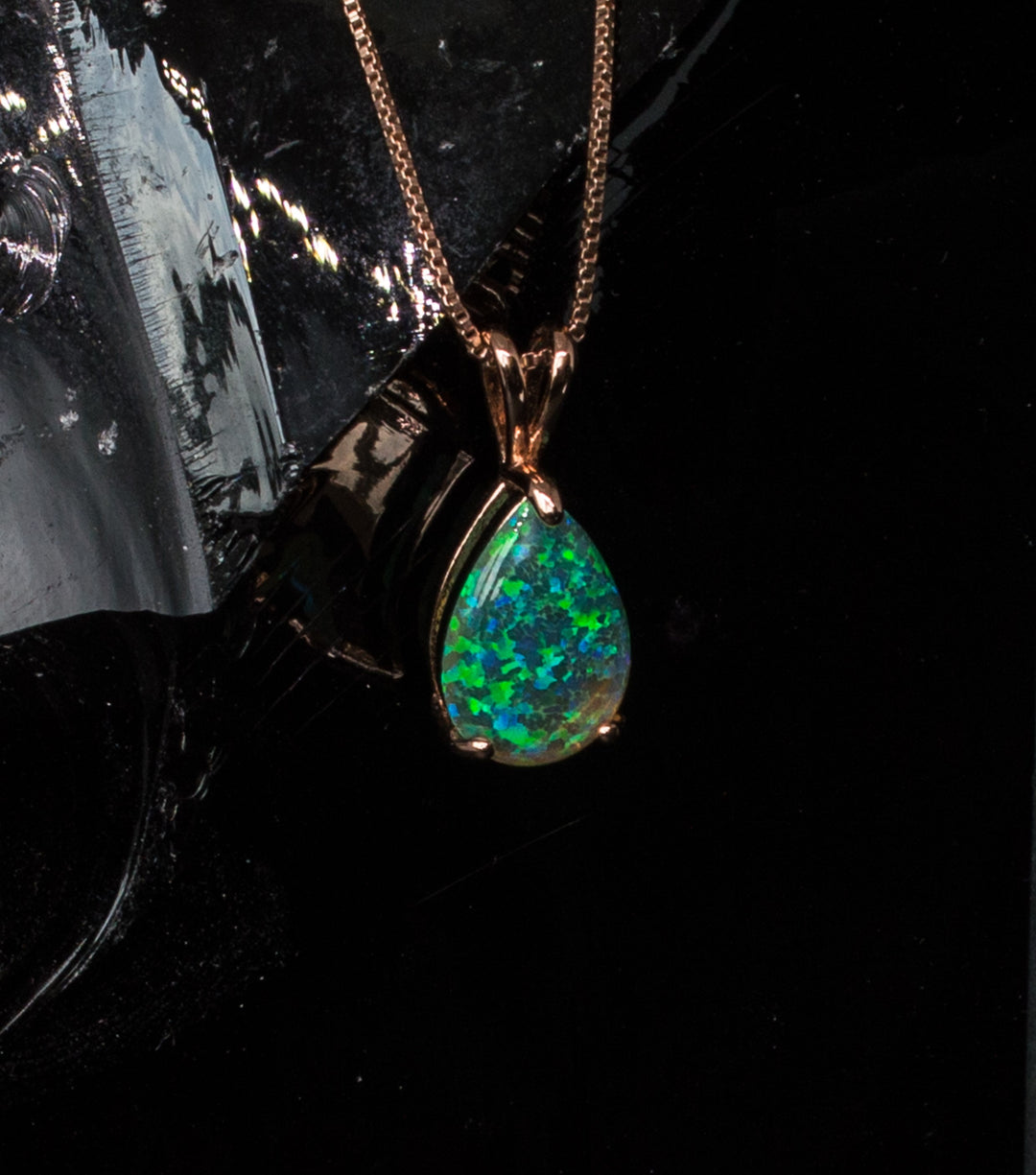 18K Rose Gold Opal Water Drop Pendant