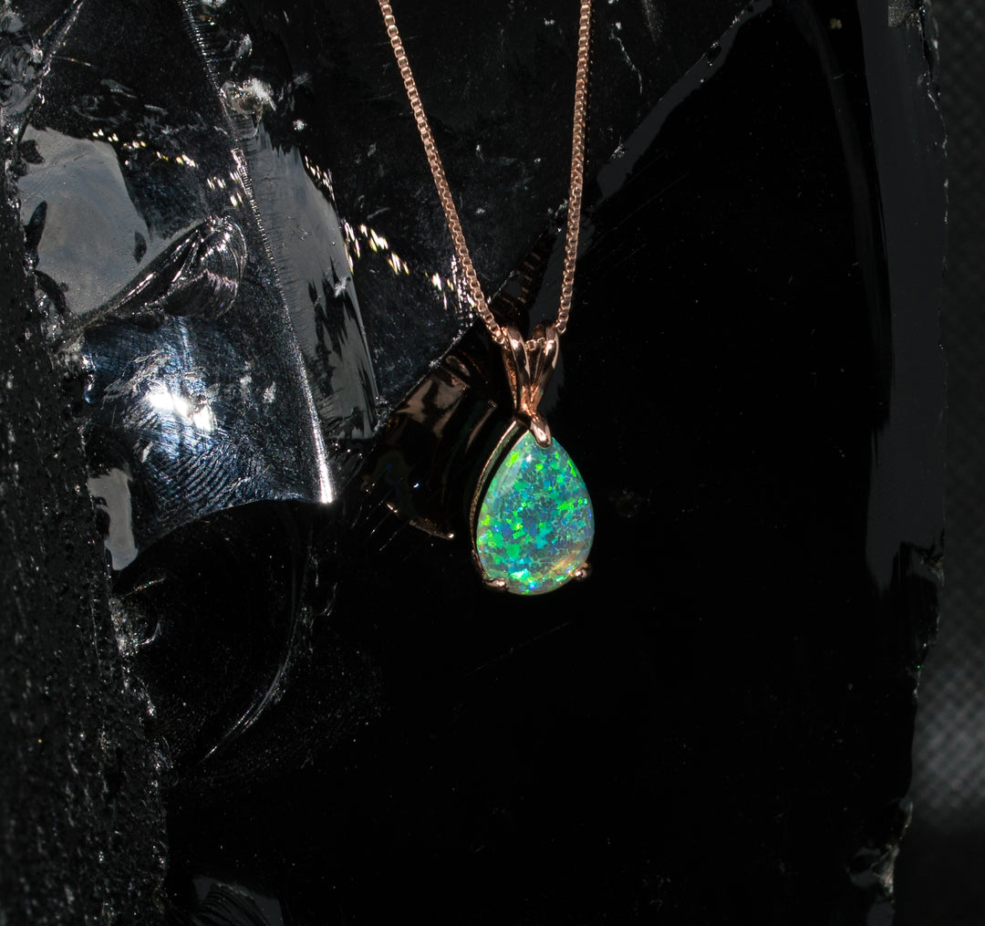 18K Rose Gold Opal Water Drop Pendant