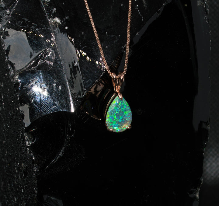 18K Rose Gold Opal Water Drop Pendant