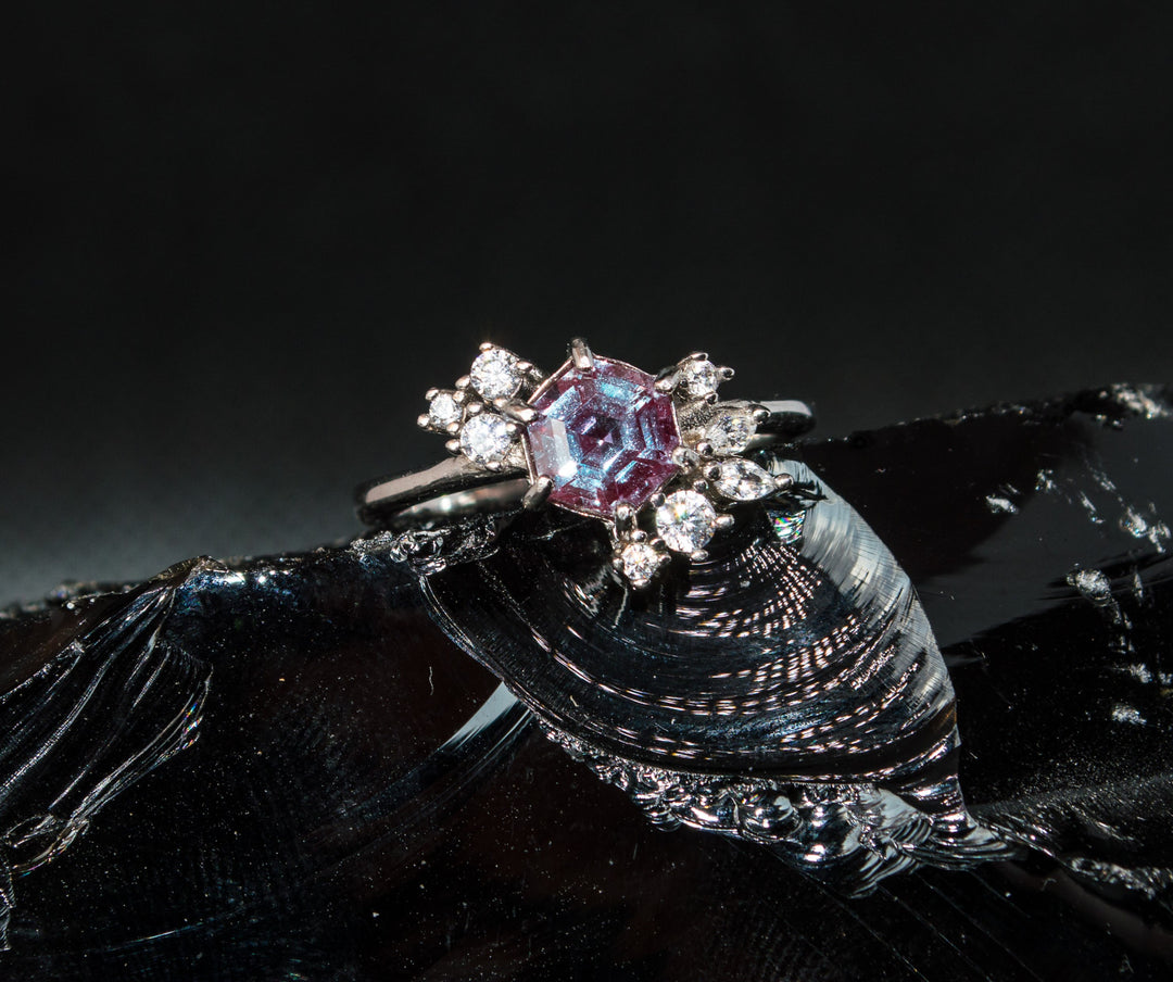 Hexagonal Alexandrite Ring in 925 Sterling Silver