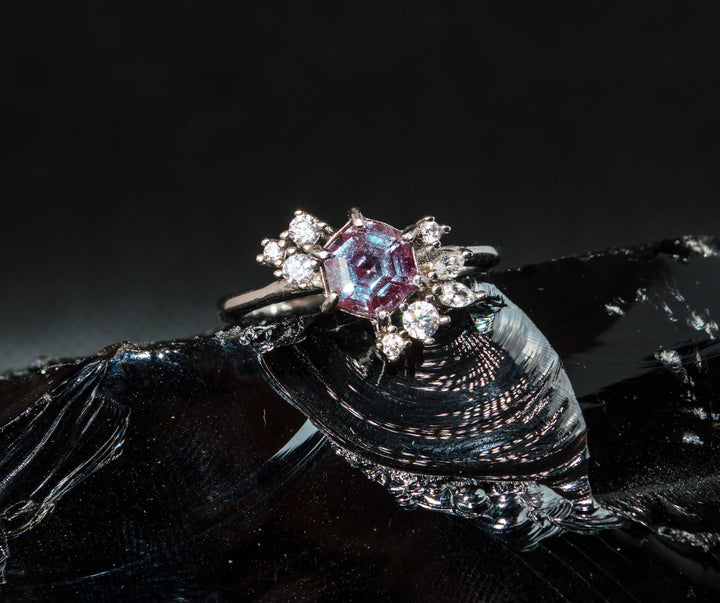 Hexagonal Alexandrite Ring in 925 Sterling Silver