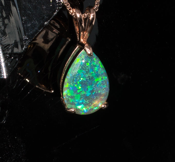 18K Rose Gold Opal Water Drop Pendant