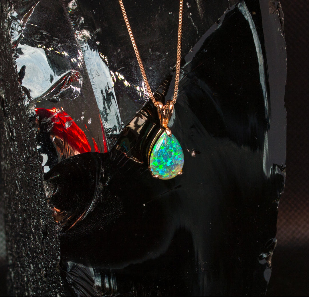 18K Rose Gold Opal Water Drop Pendant