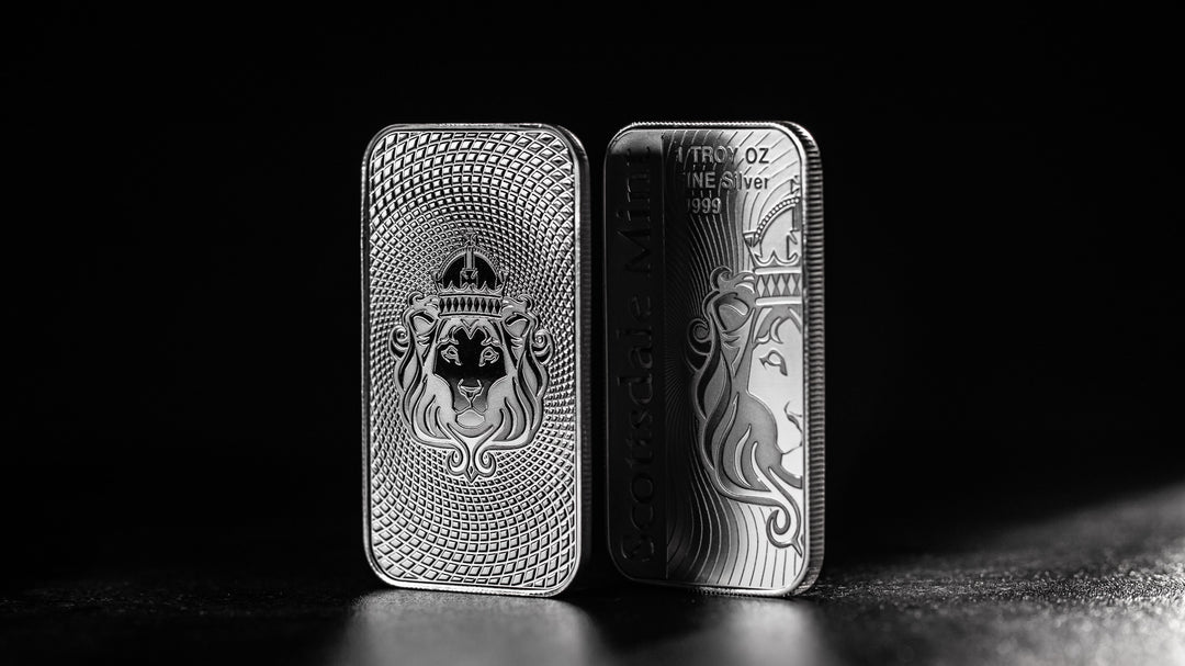 Front and back view of Scottsdale 1 oz Silver Bars – Pure Bullion
