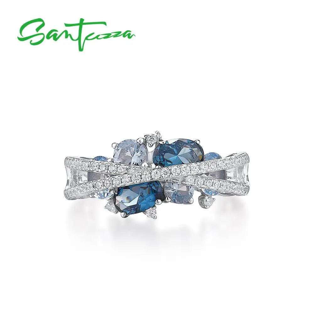 Blue Spinel Ring – Sparkling Gemstone Ring with Zircon Accents - S925.