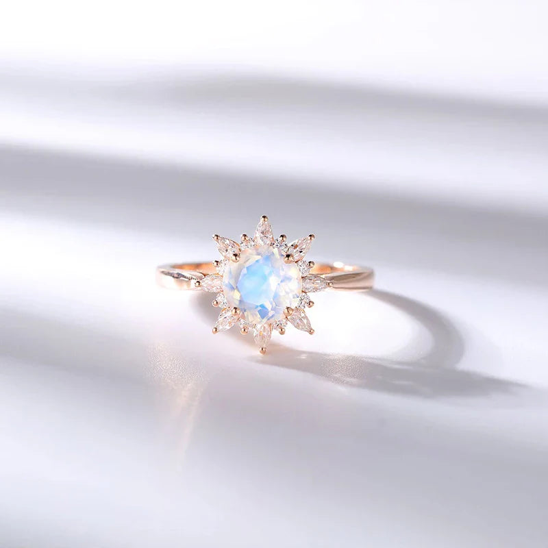 14K Rose Gold - Natural Moonstone Engagement Ring