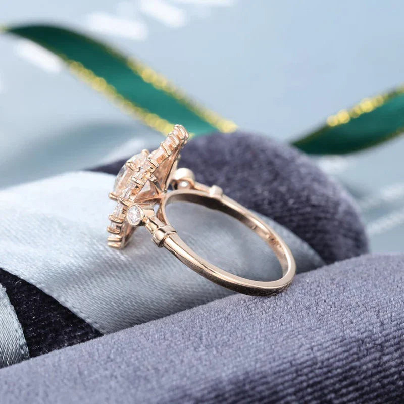 Moissanite Engagement - Sunray - Ring 14K Rose Gold