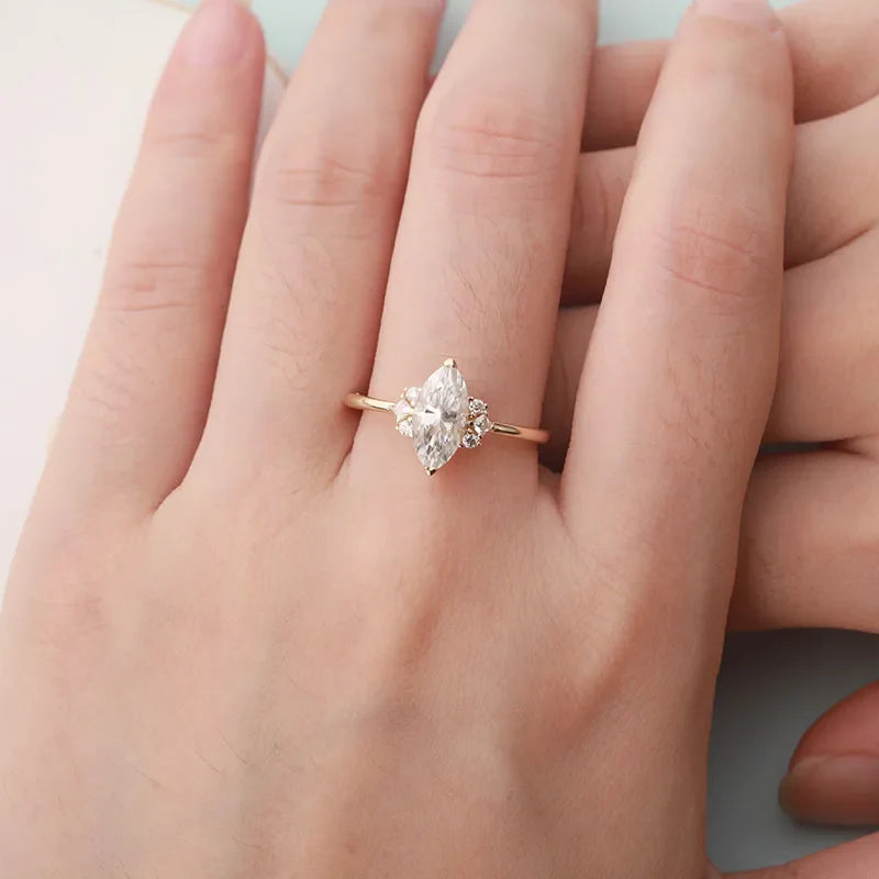 14K Rose Gold Marquise Cut Moissanite Engagement Ring