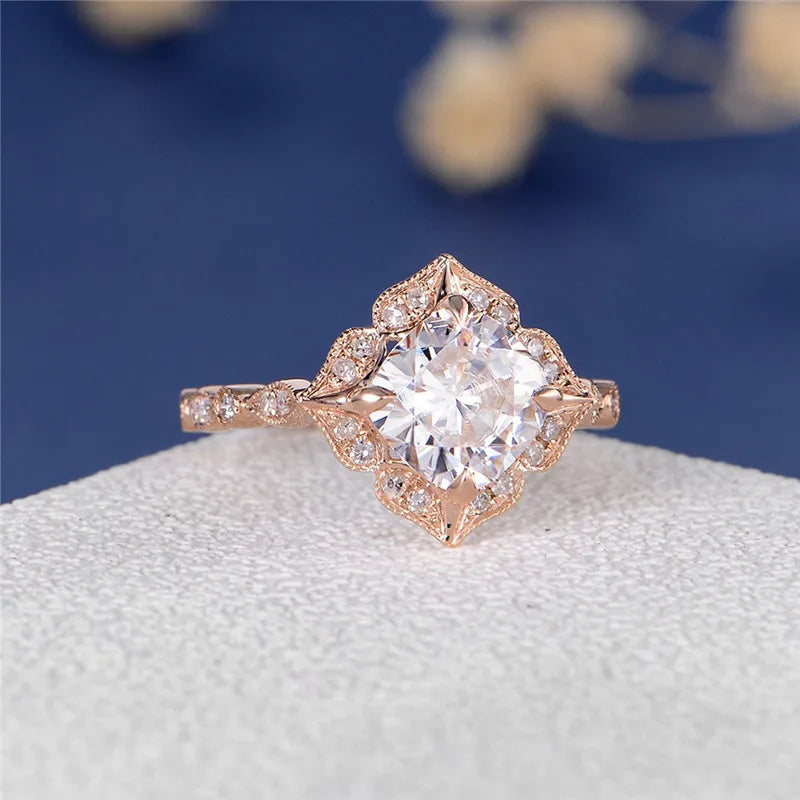 14K rose gold engagement ring - Moissanite