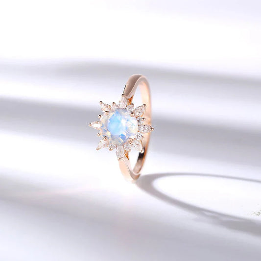 14K Rose Gold - Natural Moonstone Engagement Ring