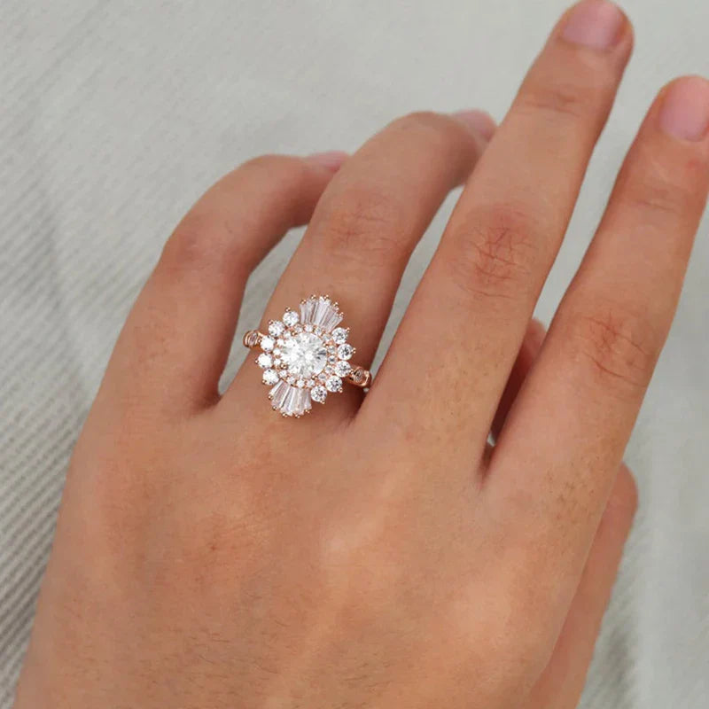 Moissanite Engagement - Sunray - Ring 14K Rose Gold