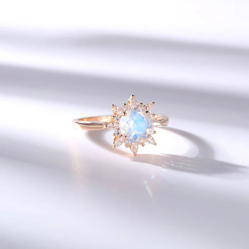 14K Rose Gold - Natural Moonstone Engagement Ring