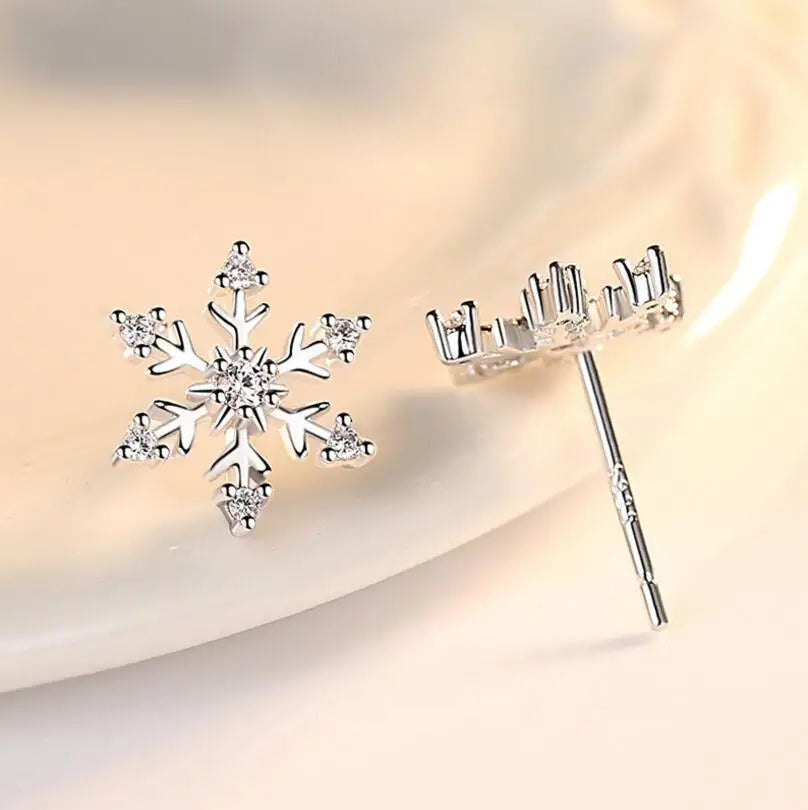 Sterling Silver Snowflake Stud Earrings–Timeless Winter Elegance