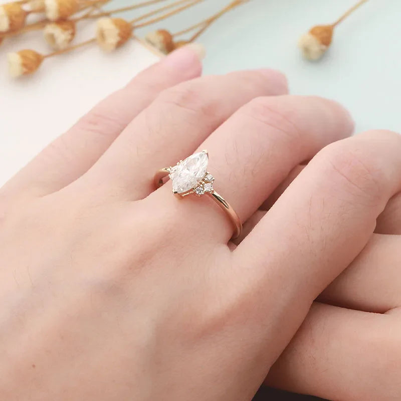 14K Rose Gold Marquise Cut Moissanite Engagement Ring