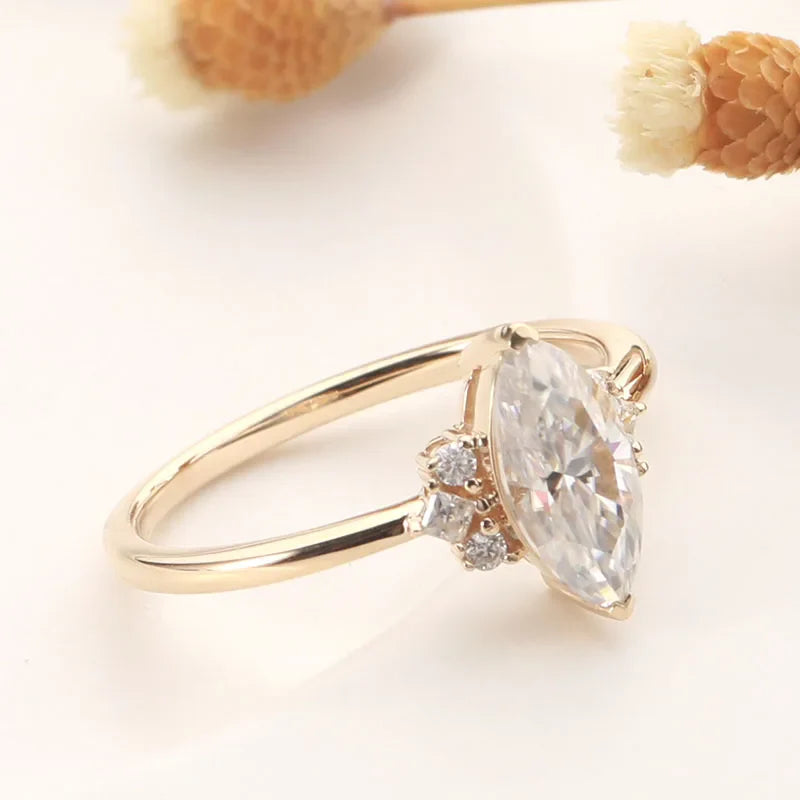 14K Rose Gold Marquise Cut Moissanite Engagement Ring