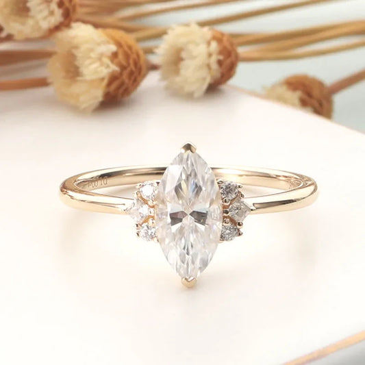 14K Rose Gold Marquise Cut Moissanite Engagement Ring