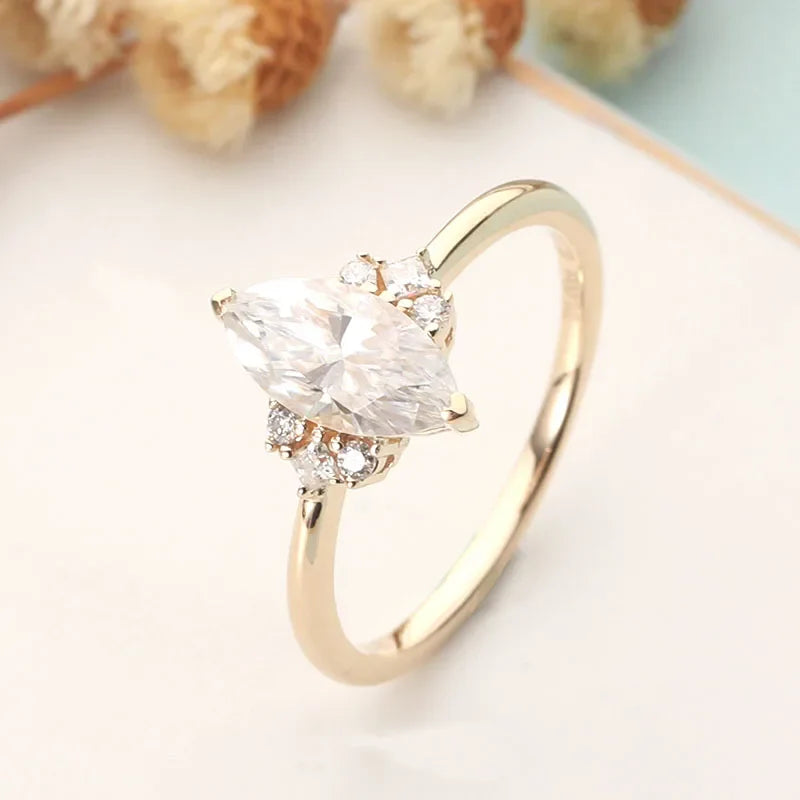 14K Rose Gold Marquise Cut Moissanite Engagement Ring