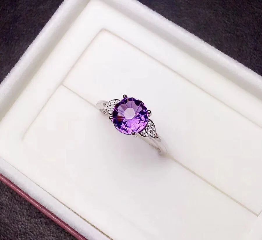 Natural amethyst ring, 925 silver, Unique Cut