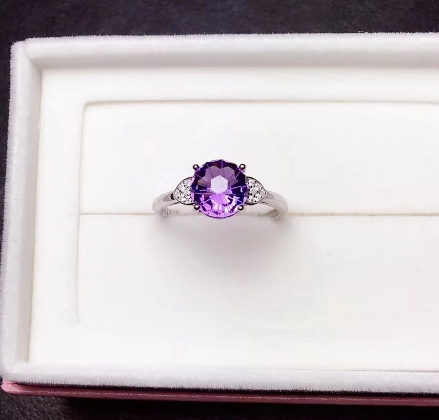 Natural amethyst ring, 925 silver, Unique Cut