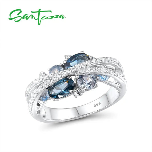 Blue Spinel Ring – Sparkling Gemstone Ring with Zircon Accents - S925.