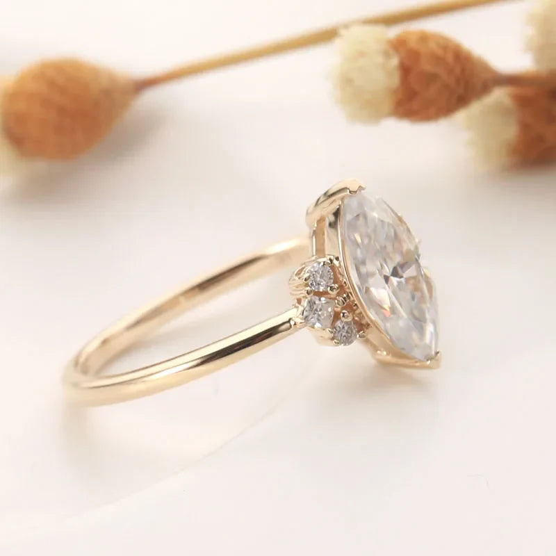 14K Rose Gold Marquise Cut Moissanite Engagement Ring